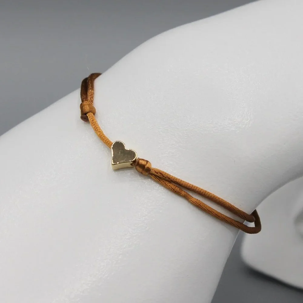 Jewelry heart brown gold string bracelet adjustable fashion delicate brand new